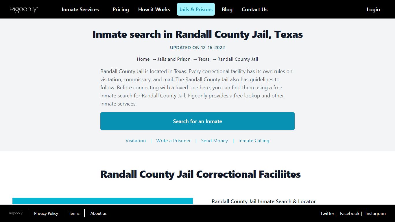 Inmate Search Randall County Jail, Texas | Pigeonly